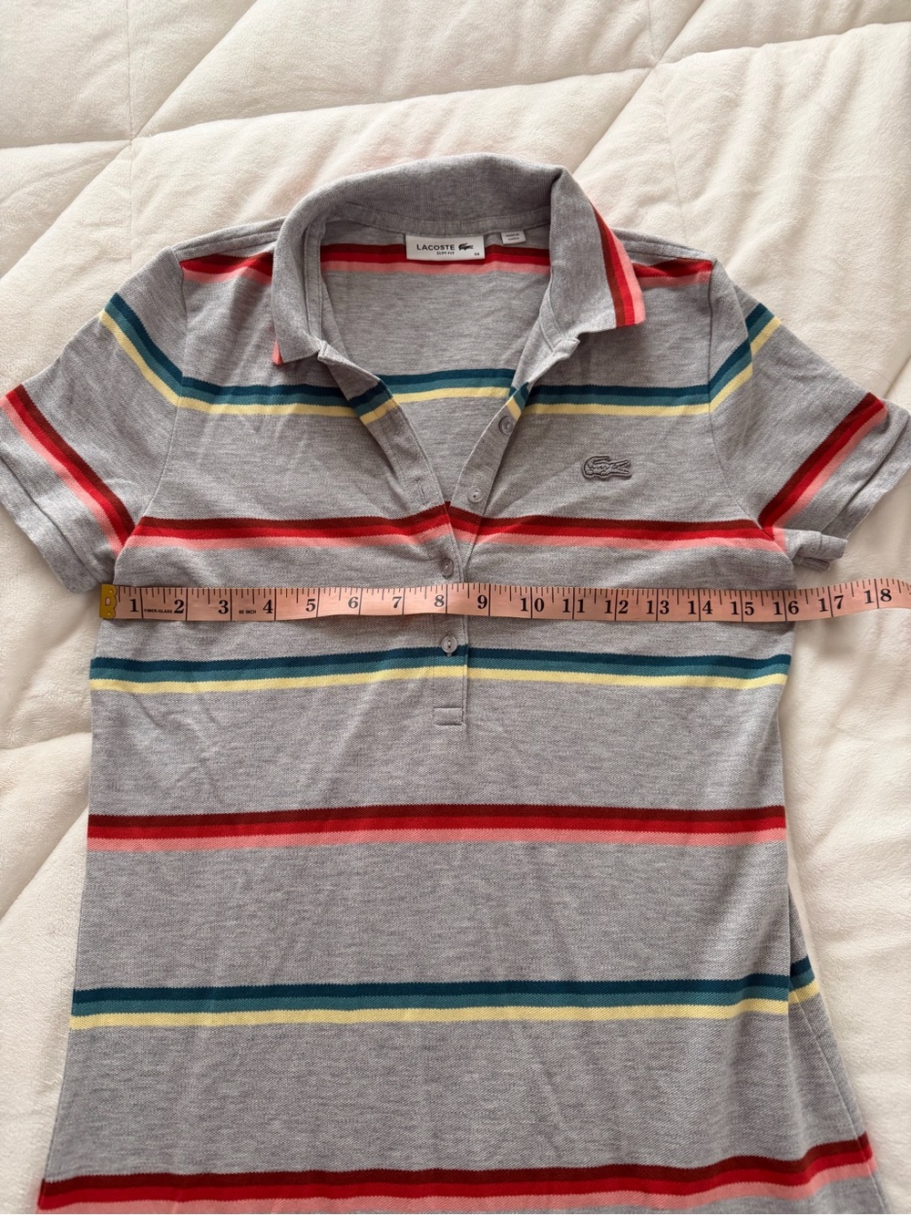 Lacoste Grey Polo dress with Red, Blue & Yellow Stripes